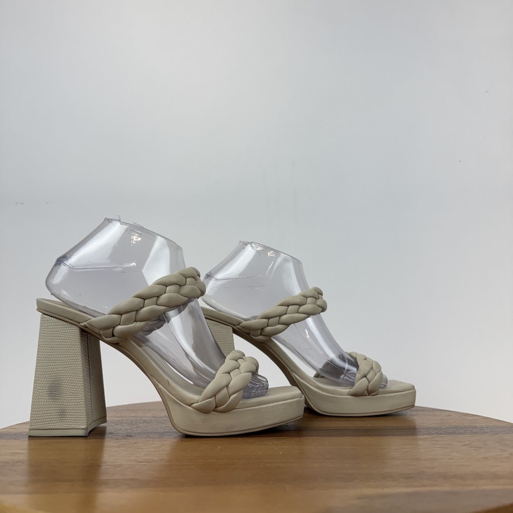 Womens Dolce Vita Ashby Braided Ivory Faux Leather Platfrom Heel Sandal Size 8.5